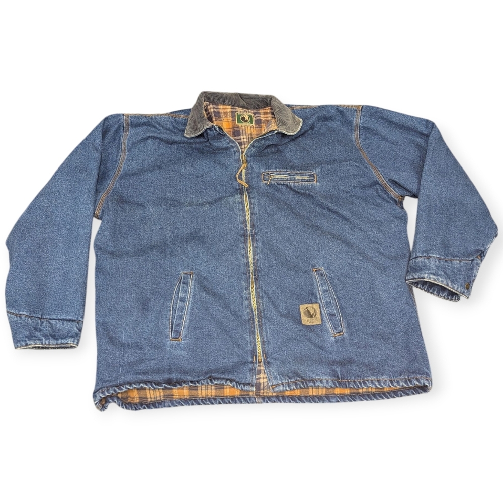 VTG Berne Apparel Jean Jacket Flannel Lined Corduroy Collar XXL Carhartt Style